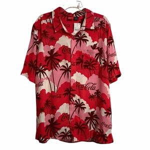 Coca Cola Men's Tropical Red and Pink Shirt - XL